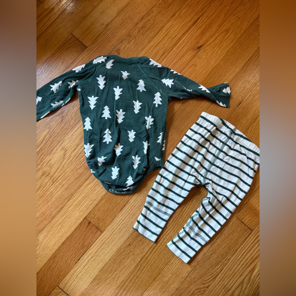Hanna Andersson Green and Cream Striped Baby Outfit